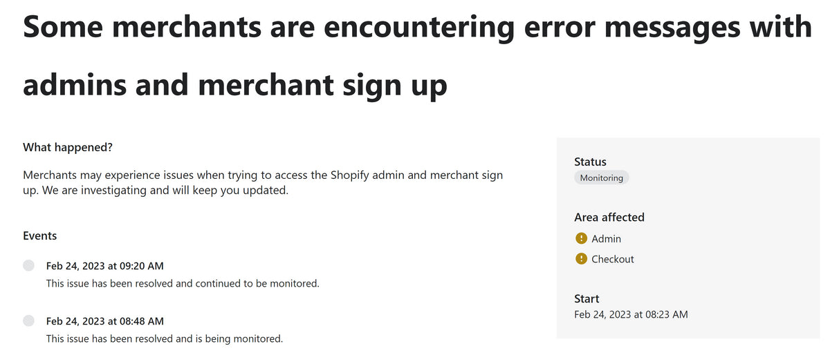 Some Shopify merchants may have problems accessing Shopify ADMIN this morning.